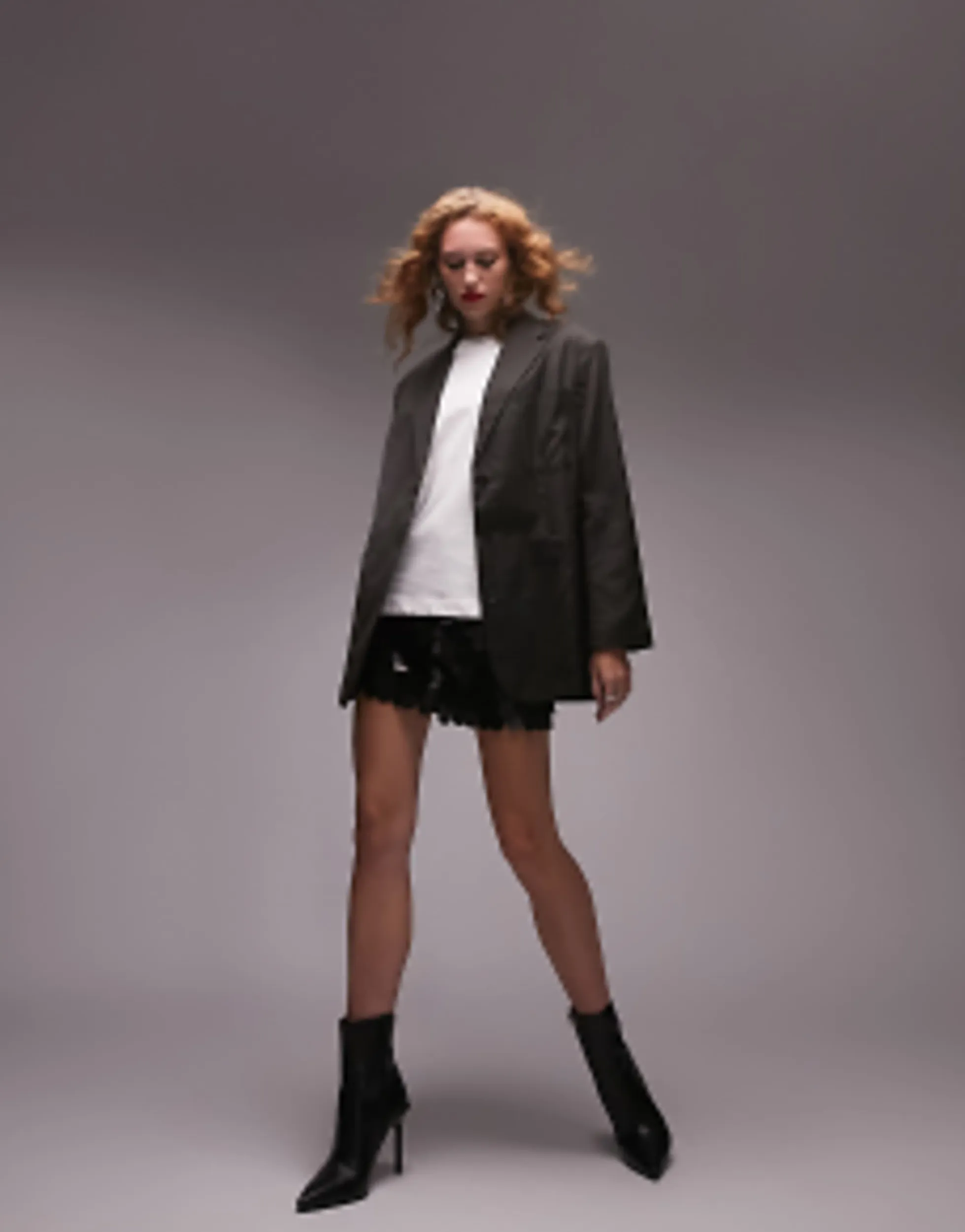 Suits & Tailoring*Topshop Co-Ord Oversized Mensy Crosshatch Jacket In Charcoal