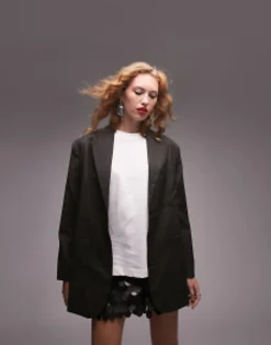 Suits & Tailoring*Topshop Co-Ord Oversized Mensy Crosshatch Jacket In Charcoal