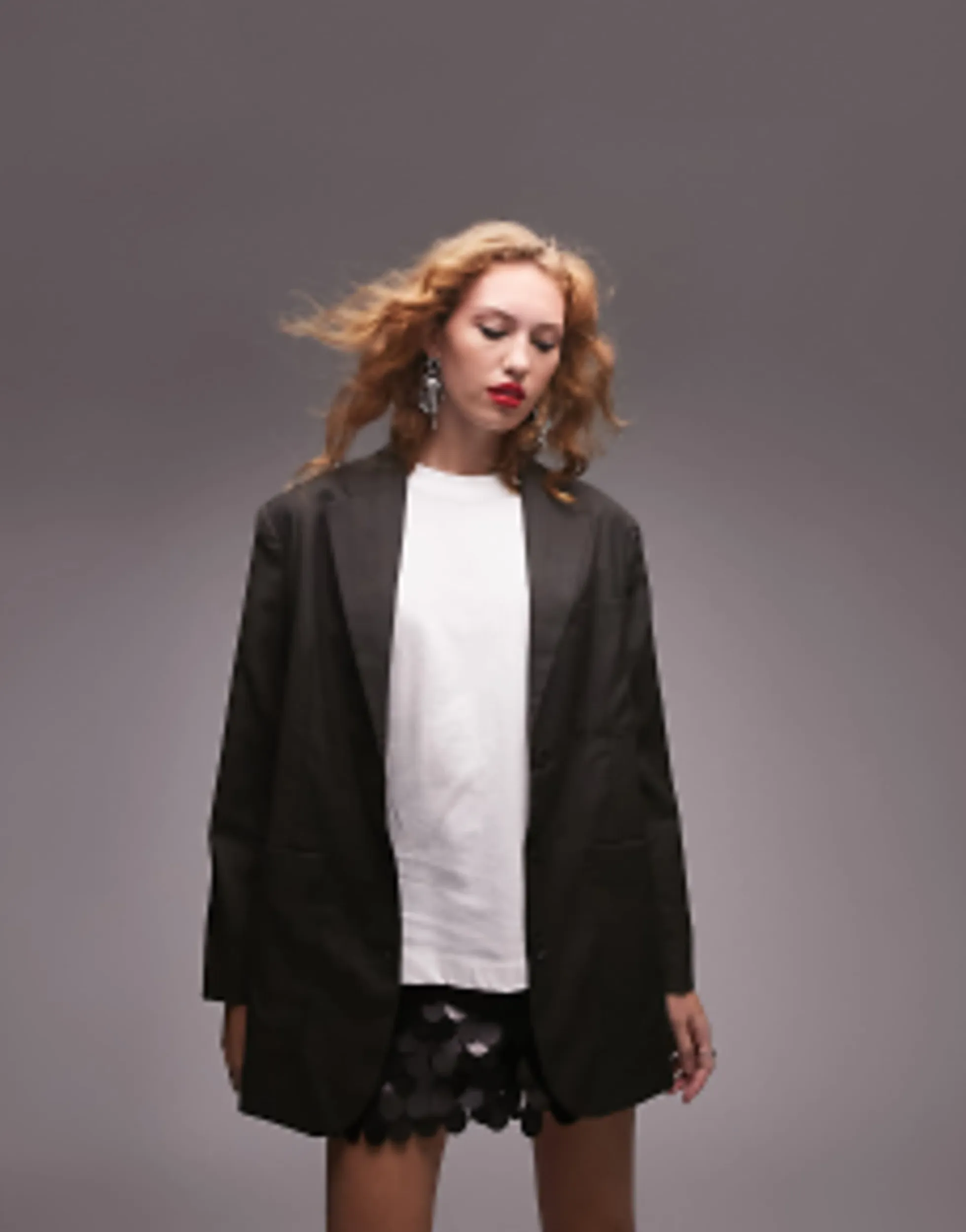 Suits & Tailoring*Topshop Co-Ord Oversized Mensy Crosshatch Jacket In Charcoal