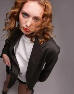 Suits & Tailoring*Topshop Co-Ord Oversized Mensy Crosshatch Jacket In Charcoal