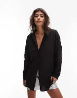 Shirts*Topshop Crinkle Oversized Shirt In Black