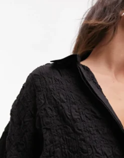 Shirts*Topshop Crinkle Oversized Shirt In Black