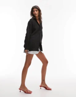 Shirts*Topshop Crinkle Oversized Shirt In Black