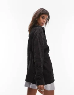 Shirts*Topshop Crinkle Oversized Shirt In Black