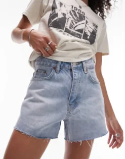 Shorts*Topshop Denim A Line Mom Short In Bleach