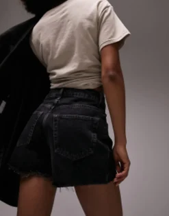 Shorts*Topshop Denim A-Line Mom Short In Washed Black