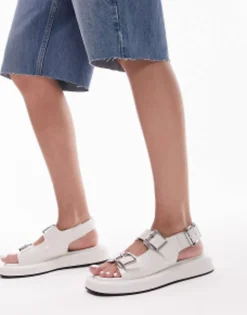 Flat Sandals*Topshop Gen Buckle Sling Back Sandal In Croc White