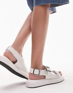 Flat Sandals*Topshop Gen Buckle Sling Back Sandal In Croc White