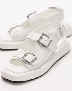 Flat Sandals*Topshop Gen Buckle Sling Back Sandal In Croc White