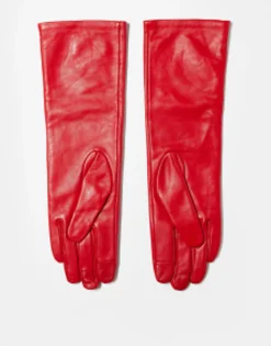 Gloves*Topshop Gia Long Leather Glove In Red