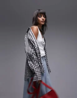 Shirts*Topshop Gingham Shirt In Mono
