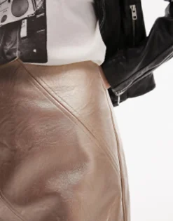 Skirts*Topshop Leather Look Diagonal Seam Mini Skirt In Gold