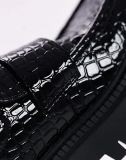 Loafers*Topshop Lottie Chunky Loafer In Croc Black