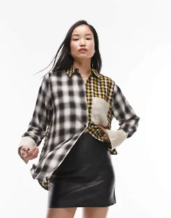 Shirts*Topshop Mix And Match Check Shirt In Multi