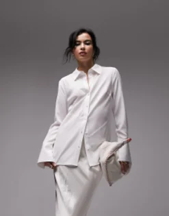 Shirts*Topshop Panelled Crinkle Shirt In Ivory