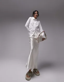Shirts*Topshop Panelled Crinkle Shirt In Ivory