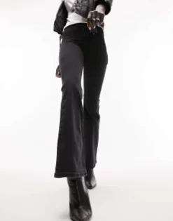 Tall*Topshop Petite Joni Flare Jeans In Washed Black
