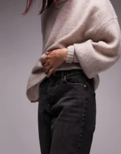 Petite*Topshop Petite Mom Jean In Washed Black