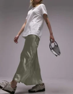 Skirts*Topshop Petite Satin Bias Maxi Skirt In Icey Sage