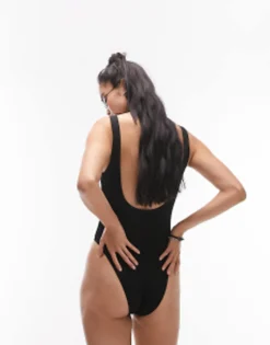 Swimwear & Beachwear*Topshop Rib Scoop Back Swimsuit In Black