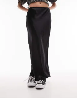 Skirts*Topshop Satin Bias Midi Skirt In Black
