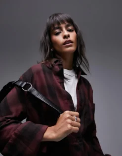 Shirts*Topshop Soft Check Shirt In Berry And Black Multi