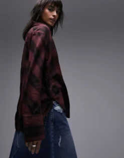 Shirts*Topshop Soft Check Shirt In Berry And Black Multi