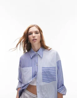 Shirts*Topshop Stripe Mix And Match Shirt In Blue