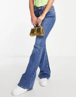 Tall*Topshop Tall Jamie Flare Jeans In Mid Blue