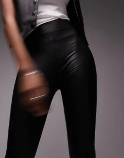 Tall*Topshop Tall Leather Look Legging In Black