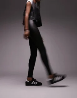 Tall*Topshop Tall Leather Look Legging In Black
