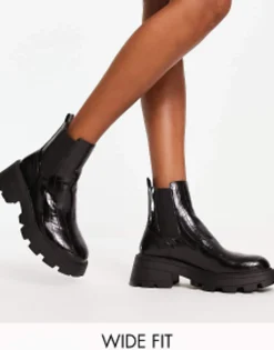 Chelsea Boots*Topshop Wide Fit Bella Chunky Chelsea Boot In Croc Black