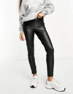 Trousers & Leggings*Vero Moda Petite Skinny Leather Look Legging In Black