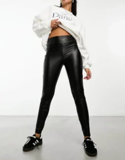 Trousers & Leggings*Vero Moda Skinny Leather Look Legging In Black