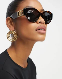 Sunglasses*Versace Oversized Round Sunglasses In Tortoiseshell Brown