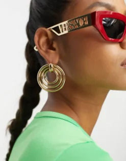 Sunglasses*Versace Rectangle Festival Sunglasses With Gold Detail In Red