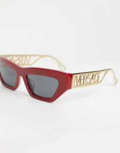 Sunglasses*Versace Rectangle Festival Sunglasses With Gold Detail In Red