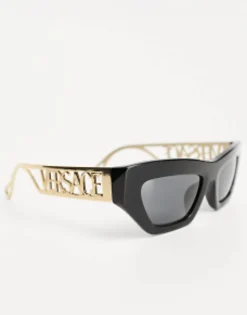 Sunglasses*Versace Rectangle Sunglasses With Gold Detail In Black
