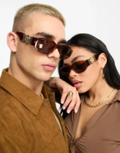 Sunglasses*Versace Rectangle Sunglasses In Tortoiseshell Brown