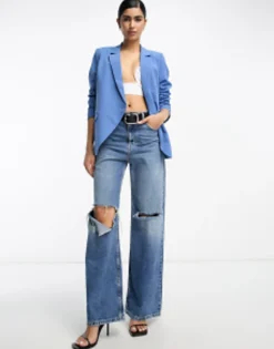 Suits & Tailoring*Vila Tailored Asymmetric Blazer And Cigarette Trouser Co-Ord In Blue