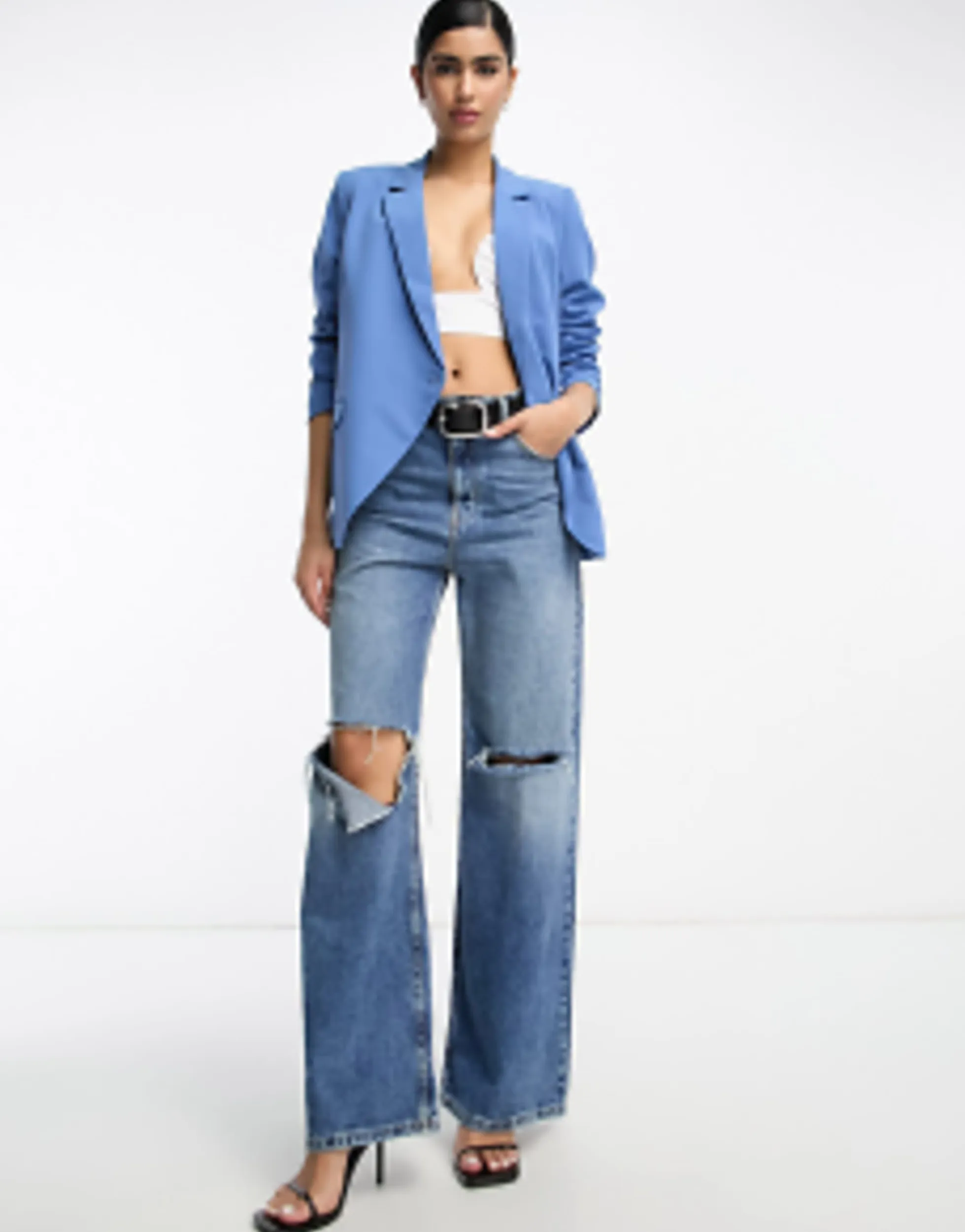 Suits & Tailoring*Vila Tailored Asymmetric Blazer And Cigarette Trouser Co-Ord In Blue