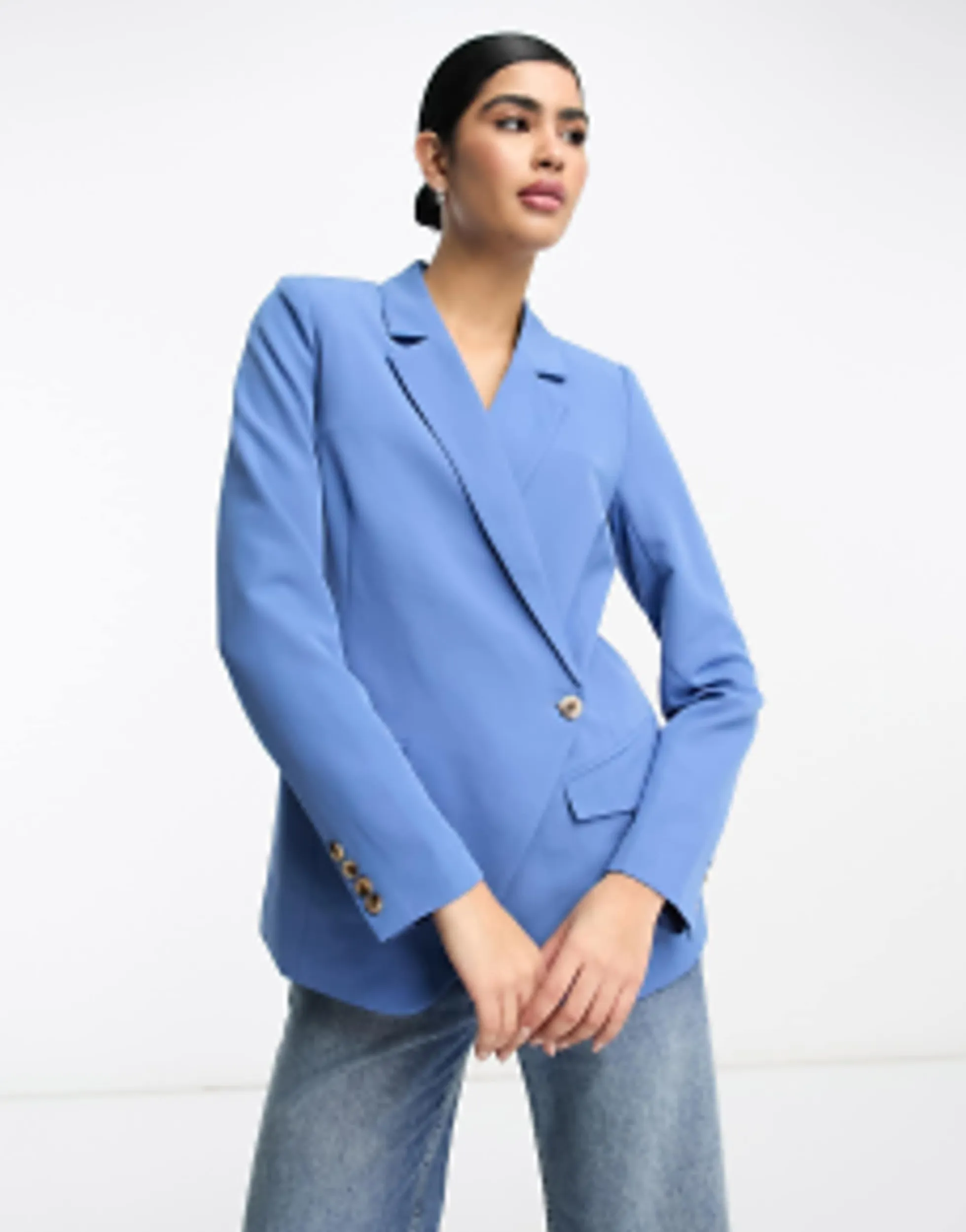 Suits & Tailoring*Vila Tailored Asymmetric Blazer And Cigarette Trouser Co-Ord In Blue