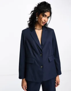 Suits & Tailoring*Vila Twill Tailored Oversized Blazer And Wide Leg Trouser Co-Ord In Navy