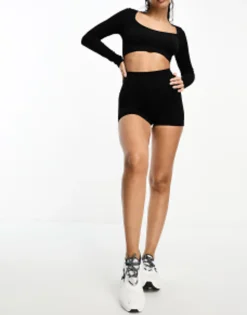 Sportswear*4505 Wb Seamless Rib Booty Short And Long Sleeve In Black