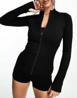 Sportswear*4505 Wb Seamless Rib Booty Short And Long Sleeve In Black