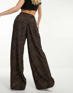 Trousers & Leggings*Wednesday's Girl Smudge Spot Wide Leg Trousers In Black And Tan Black/Tan Spot