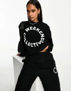 Tracksuits & Joggers*WEEKEND COLLECTIVE Co-Ord Oversized Jogger And Sweatshirt With Logo In Blac
