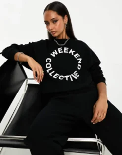 Tracksuits & Joggers*WEEKEND COLLECTIVE Co-Ord Oversized Jogger And Sweatshirt With Logo In Blac
