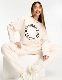 Tracksuits & Joggers*WEEKEND COLLECTIVE Co-Ord With Black Logo In Oatmeal Marl